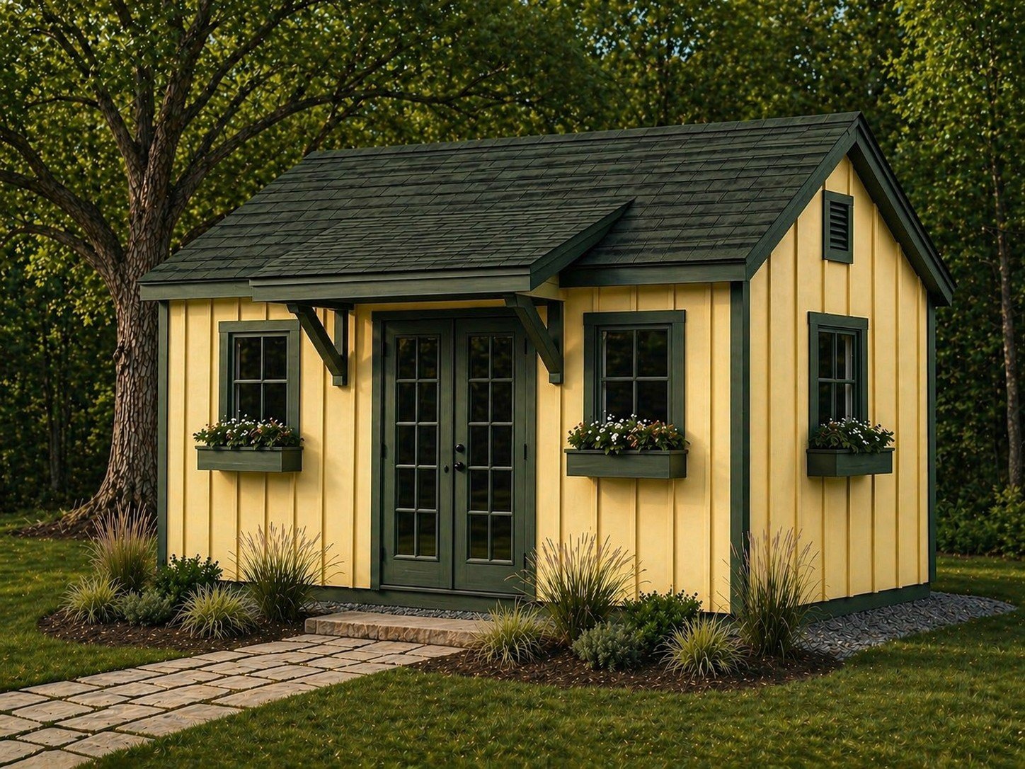 The Appalachian Classic Shed — SmartSide board and batten siding in yellow